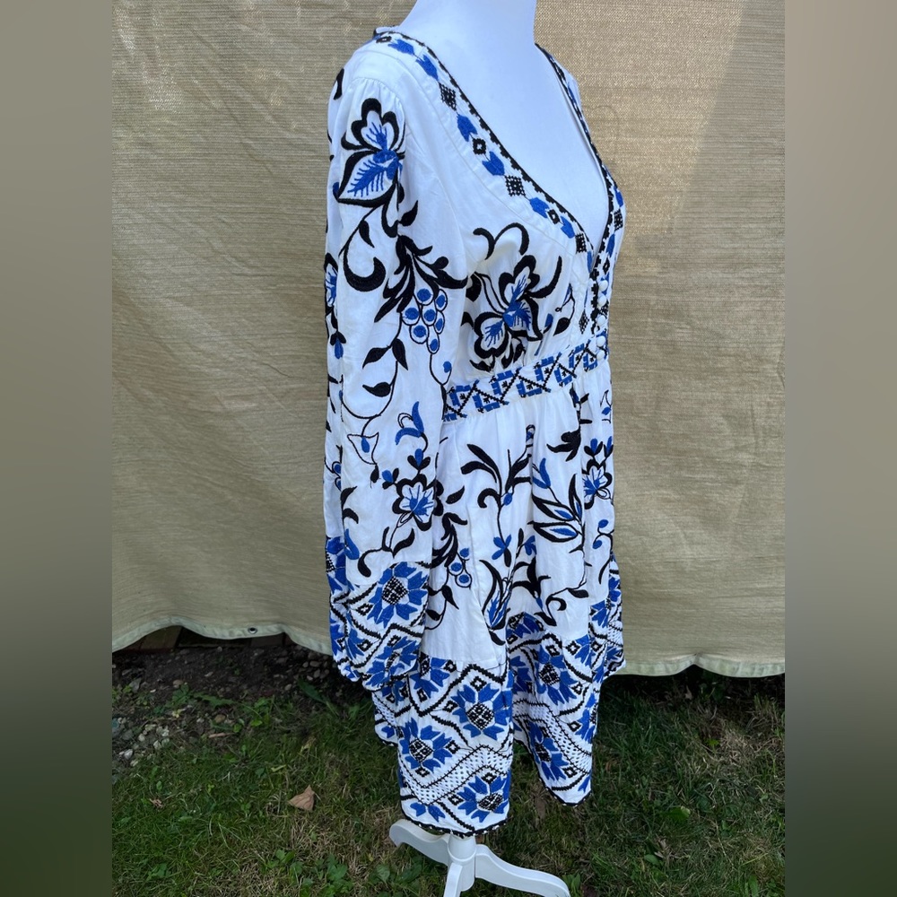 Anthropologie Blue and White Patterned Long Sleeve Dress - Picture 9 of 13